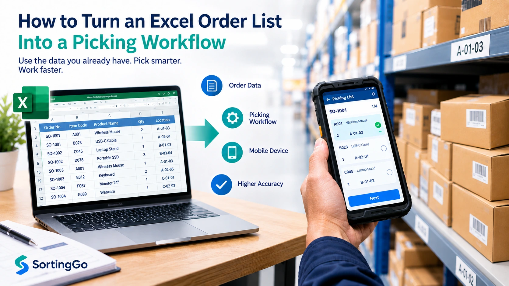 Excel order data moving into a mobile digital picking workflow
