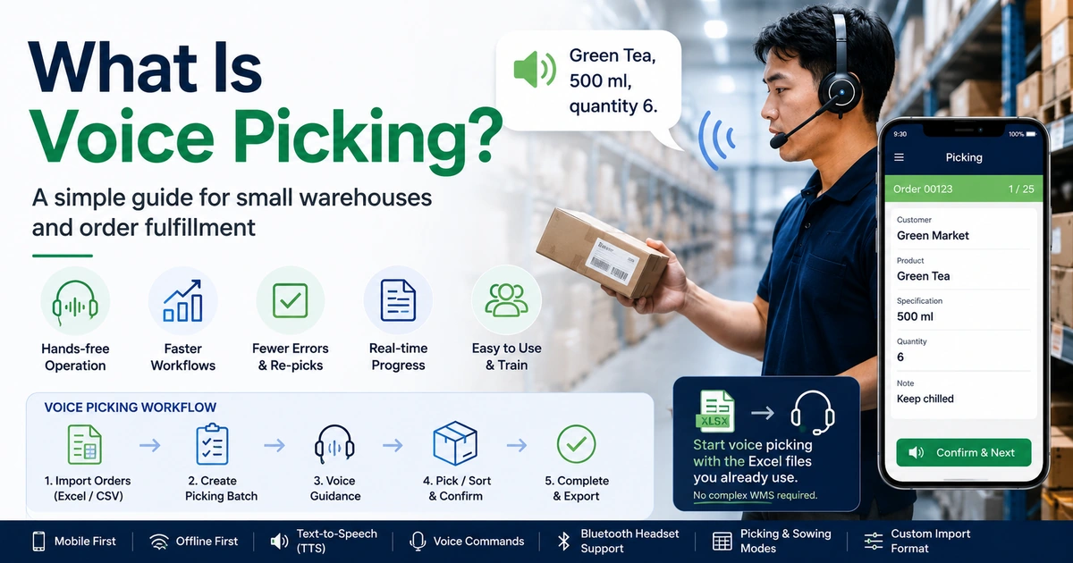 Voice picking workflow for small warehouse order fulfillment using smartphone voice guidance